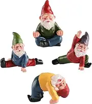 JIUMO Yoga Gnome Miniature Garden Gnome Fairy Garden Gnomes Figurines Accessories Little Garden Gnomes Outdoor Small Gnomes Dwarfs Ornaments Set of 4