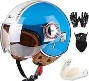Vintage Motorcycle Half Helmets Retro 3/4 Moped Helmet ECE Approved Open Face Motorcycle Helmet for Bike Cruiser Scooter Chopper Style Vintage Locomotive Half Shell Helmet
