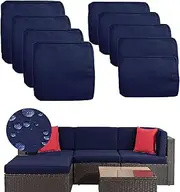 Patio Cushion Covers for 5-Piece Outdoor Sectional Wicker Sofa, 9 Rattan Conversation Set, Water Repellent Outside Replacement, Dark Blue (25.6x25.6)
