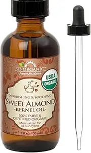 US Organic Sweet Almond Kernel Oil, USDA Certified Organic,Pure & Natural, Cold Pressed Virgin, Unrefined in Amber Glass Bottle Glass Eyedropper for Easy Application (2 oz (56 ml))