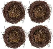VILLFUL 4pcs Rattan Bird Nest Decorations for Home Realistic Simulation Bird Nest Ornaments for Photography Props Garden Decor and Unique