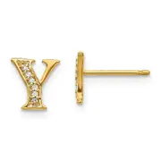 Solid 14k Yellow Gold Simulated CZ Initial Y Earrings