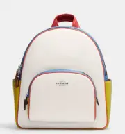 NWT Coach CJ597 Court Backpack In Color-block Canvas Leather Bag Chalk/Blue New