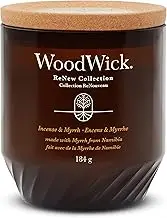WoodWick Renew Scented Candle with Crackling Wick | Incense & Myrrh Medium Candle | Plant Based Soy Coconut Wax Blend | Made with Recycled Materials | Perfect Gifts for Women