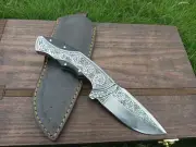 CUSTOM HANDMADE HAND ENGRAVED D2 STEEL SKINER KNIFE