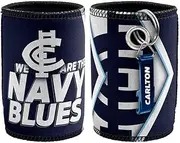AFL Stubby Can Cooler with Bottle Opener - Carlton Blues - Rubber Base