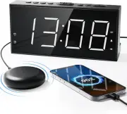 Loud Alarm Clock with Bed Shaker for Heavy Sleeper, Dual Vibrating Alarm Clock w