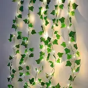 Taefuhnn 10M 100LED Vine Leaf Fairy String Lights Batteries Powered, Fake Green Ivy Vine Fairy String Lights for Room Home Bedroom Outdoor Indoor Garden Decor