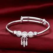 [HEYONA] Women Jewelry 925 Silver Sterling Bracelet Fashion Cuff Bangle Chain Bracelets, Adjustable Cuff Bangle Classical Fashion for Women Mom Girlfriend Clothing Accessories Bracelet (Color : Silver)