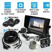 Elinz 7" Monitor HD 12V 24V CCD 4PIN CCD 3 AV Inputs 600TVL Eyeball Reversing Camera Mini CMOS Trailer Cable Truck Caravan