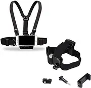 Supkeyer 2in1 Chest + Head Mount Strap Harness & J-Hook & Screw & Adaptor for Gopro Hero/Action Camera/iPhone 14 13 12 11 Pro Max