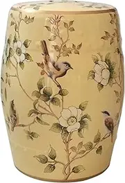 Ceramic Drum Table Decorative Garden stools, Decorative Ceramic Garden Stool, Glazed Hand-Painted Flower and Bird Shoe Changing Stool Drum Stool, Suitable for Outdoor Garden(Yellow)