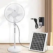 Solar Rechargeable Floor Standing Fan With Solar Panel, Battery Powered, Two Charging Methods, 3 Speeds, Oscillating Pedestal Fan For Home Warehouse(A)