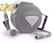 SWANLAKE 10M Retractable Hose Reel, 9-Pattern Nozzle, Wall-Mounted, 180° Swivel