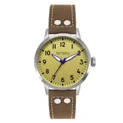 Tensity Men's Stainless Steel Round Leather Analogue Dial Watch - Ivory/Brown