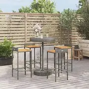 Patio Furniture Sets 5 Piece Garden Bar Set Grey Poly Rattan&Solid Wood Acacia