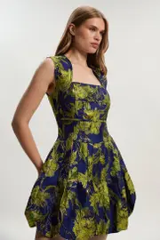 Tall Floral Jacquard Tailored Puff Mini Dress