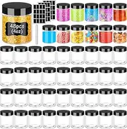 Plastic Jars with Lids 4 OZ 48 PCS, Small Cosmetic Slime Containers Clear Travel Round Jars Empty Leak Proof Refillable Sample Containers with Black Lids for Lotion, Cream, Cosmetics