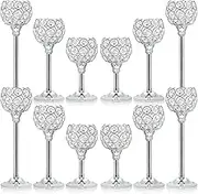 Kehail Bulk Crystal Candle Holder Set, 3 Sizes Tealight Candlestick Holders, Elegant Candelabra for Wedding Table Centerpiece, Fireplace, Home & Living Room Decor – Kehail (Set of 12, Silver)