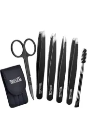 TsMADDTs Eyebrow Tweezers Set and Curved Scissor, 6pcs