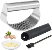 Garlic Press Rocker Stainless Steel Garlic Crusher Mincer with Cleaning Brush