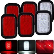6Pcs 5x3 Led Tail Lights, 4 Red + 2 White 3x5 Rectangle Led Lights 12 LED Stop/Turn/Tail Backup/Reverse Tow Truck Semi Trailer CM Flatbed Hitch Mounted RV Bus Grommet 3 Wire Pigtails Kit 12V