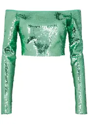 David Koma Off-the-shoulder Cropped Sequin top - Green - 10 (UK10 / S) 10 (UK10 / S)