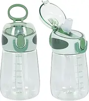 YOBOKO Water Bottle with Straw BPA Free Lightweight 14oz Water Drinking Bottle with Handle Wide Mouth Leak Proof Cute Straw Bottle for Boys Girls Adults (Green.)