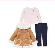 LITTLE ME Girls 3 PC Set Hooded Faux Shearling Jacket Shirt Pants(MULTI 12M)NWT