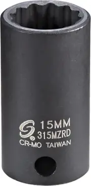 Sunex 315MZRD 3/8-Inch Drive 15Mm 12-Point Semi-Deep Impact Socket