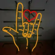 I Love You Heart Gesture 20"x16" Neon Sign Light Lamp Beer Bar With Dimmer