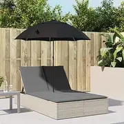 Outdoor Sun Lounger for Patio Lawn, Folding Recliner Chair, Cushions & Parasol, Gravity Light Grey Double Rattan Loungers, Camping