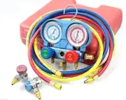 R134A AC HVAC DIAGNOSTIC TESTING CHARGING MANIFOLD GAUGE METER KIT W/HOSE & ACME