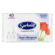 Sorbent Hypo-Allergenic Flushable Wipes 40 Pack Ink Dye Fragrance Free