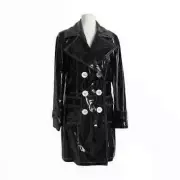Women Trench Vinyl Shiny Gothic Coat PVC Emo Top quality Faux Leather Black Coat