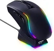 RisoPhy Wireless Gaming Mouse with RGB Magnetic Charging Dock, Lightweight Tri-Color Backlit, Buttons Fully Programmable, for PC, Mac