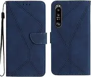 Compatible with Sony Xperia 1 V 5G Case,Compatible with Sony Xperia 1 V 5G Kickstand Flip Card Slot Magnetic Closure Phone Cover Blue