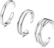 [JeryWe] 3PCS Adjustable Toe Rings for Women Silver Tone Minimalist Open Toe Rings Set Open Tail Ring Band Summer Beach Foot Jewelry