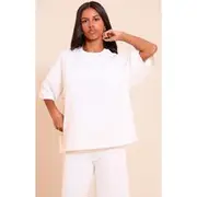 Petite Ecru Modal Oversized Short Sleeve Top, Ecru