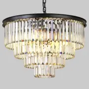 Modern Black Crystal Chandelier4-Tier Round Pendant Ceiling Fixture with Heig...