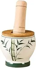 Pestle and Mortar Set Ceramic Grinder Household Handmade Herb Grinder Pill Crusher Spice Grinder Floral Pattern Porcelain Mortar and Pestle
