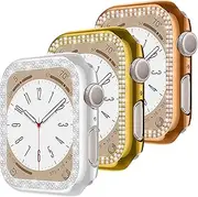 3 Pack Diamond Case for Apple Watch 9 8 7 41mm, Bling Rhinestone Bumper Protective Frame Cover Women iWatch Series 9 8 7 Accessories（No Screen Protector),Silver/Gold/Rose Gold