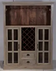 Coastal 2 Glass Door 2 Drawer Cape Cod Wine Rack Bar Cabinet Driftwood Finish