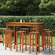 Bar Stools 8 pcs Solid Wood Acacia,Rustic Outdoor Acacia Wood Bar Stools with Footrests for Extra Comfort Patio Chairs, Outdoor Furniture