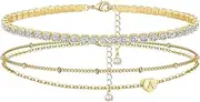 [JHJEWH] Initial Ankle Bracelets for Women,Dainty Gold Anklets,Layered Heart CZ Bead Initial Anklets,Gold Ankle Bracelet Set,Waterproof Summer Beach Jewelry for Women, One Size, Alloy Steel, no gemstone