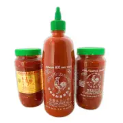 Huy Fong’s Hot Sauce Bundle -Sriracha 28oz, Garlic Chili 18oz, Sambal Oelek 18oz