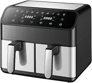 8L Air Fryer, 2000W Digital Double Basket Large Fryers, Bake and Dehydrate, Dishwasher Safe, Family Size Healthy Oil Free Cooking, BPA-Free Accessories (Silver)