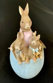 Tii Collection - Resin Vintage Bunny Family in Egg - Brand New