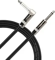 Maro GJAB 1/4 Inch Right Angle to Straight Guitar Cable, Instrument Cable for Electric Guitar, Bass Guitar, 6.35mm Instruments Cord, Black/Silver, 10FT