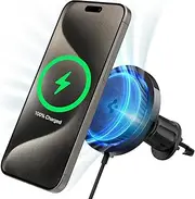 SPIGEN OneTap Pro 3 CryoMax MagSafe Car Mount 15W Wireless Charger for iPhone 16 15 14 13 12 Pro Max Plus mini MagSafe Case, Magnetic Air Vent Hook Phone Holder Cooling Fast Charge for MagSafe - Black